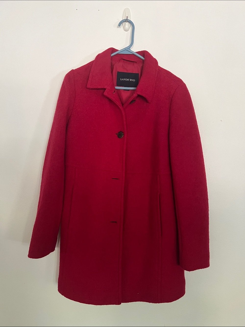 Lands' End Women's Bright Pink/Fuchsia Wool Pea Coat Sz 6